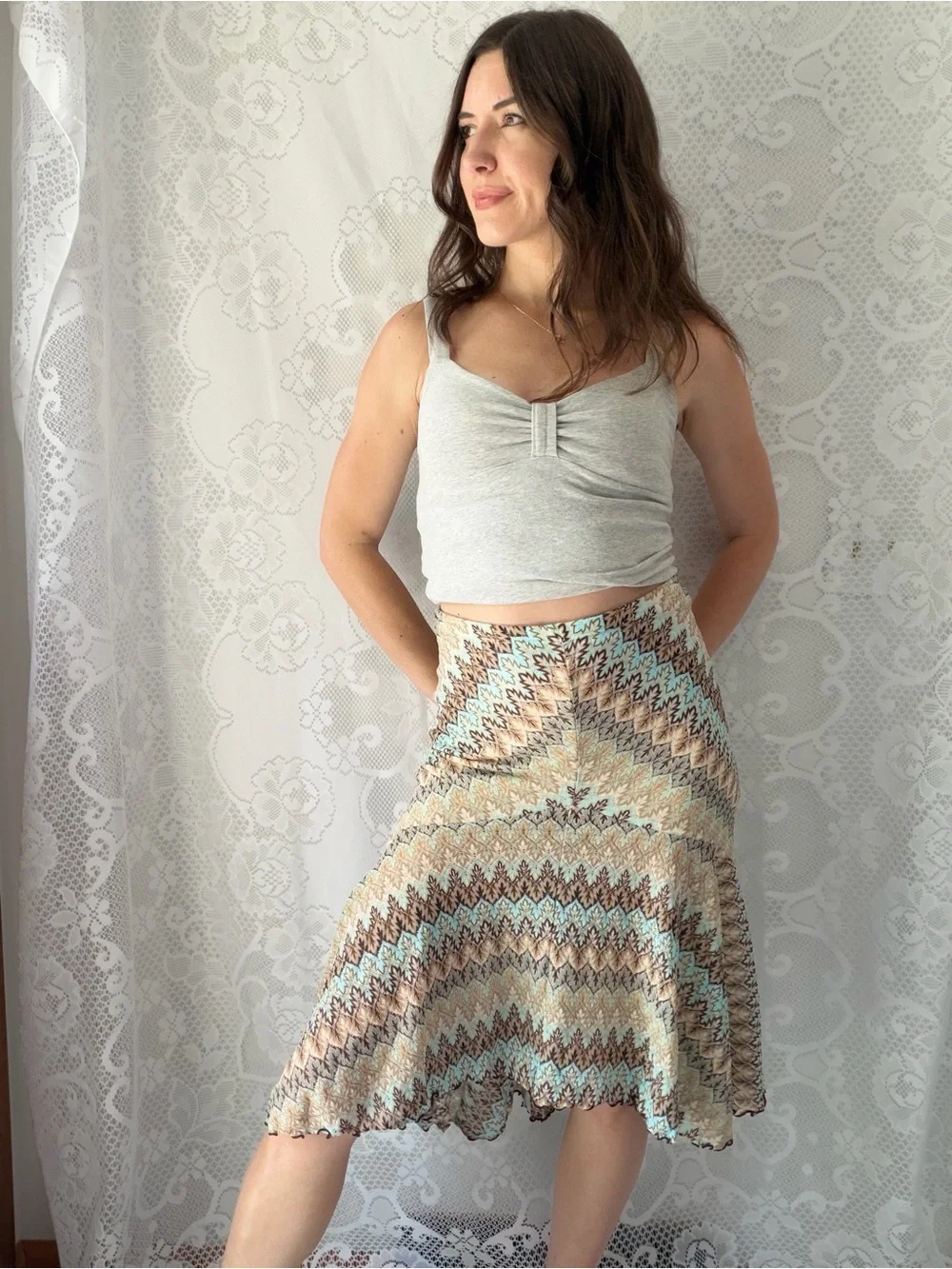 Y2K Banana Republic Blue Brown Knit Mermaid Midi Skirt